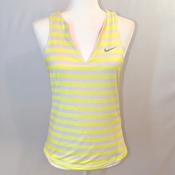 Nike Tops - Nike | Dri-Fit Tennis Tank Top in Neon Yellow & White Stripes | Size Medium